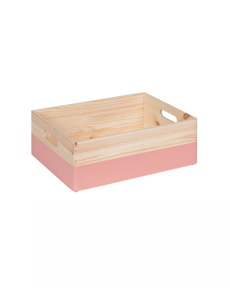 KIM Midi houten kist open met handgrepen - framboos - 40 x 30 x 13 cm