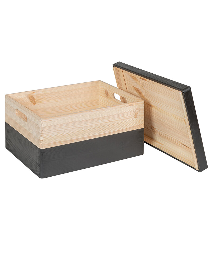 KIM Maxi houten kist - losse deksel - zwart - 40 x 30 x 23 cm