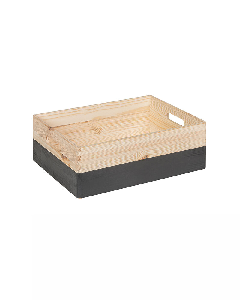 KIM Midi houten kist open met handgrepen - zwart - 40 x 30 x 13 cm