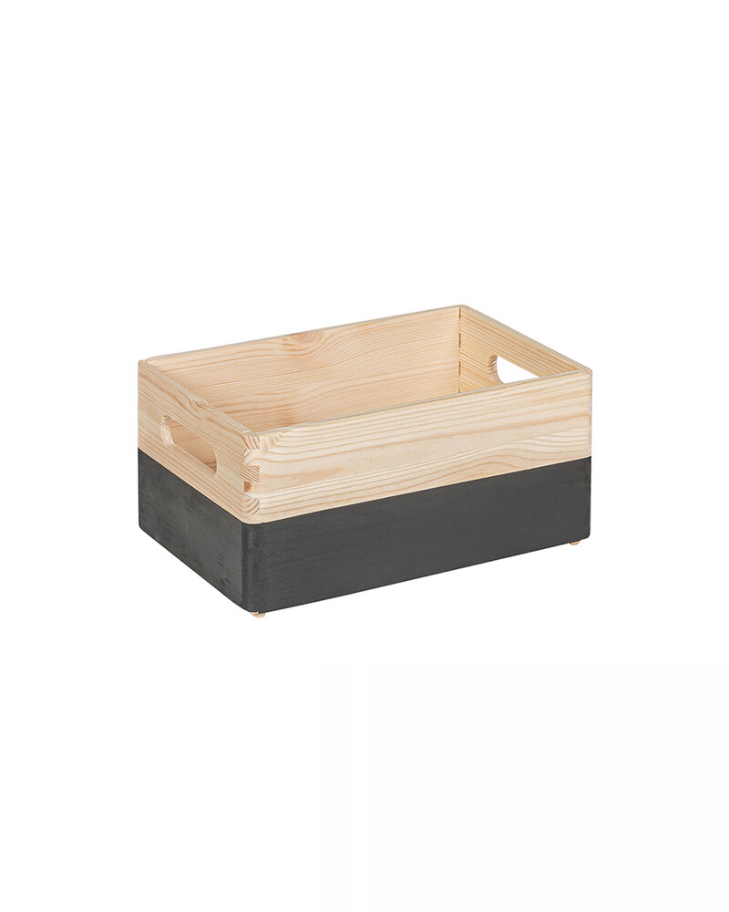 KIM Mini houten kist open met handgrepen - zwart - 30 x 20 x 13 cm
