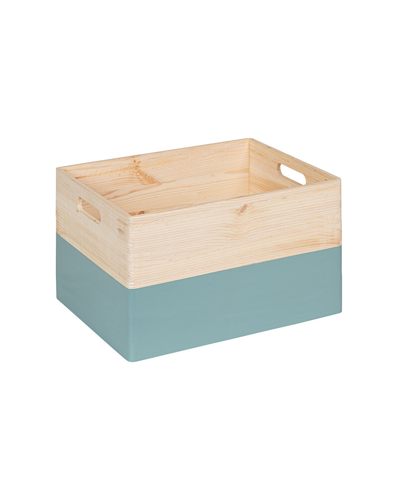 KIM Maxi houten kist open met handgrepen - Denim - 40 x 30 x 23 cm