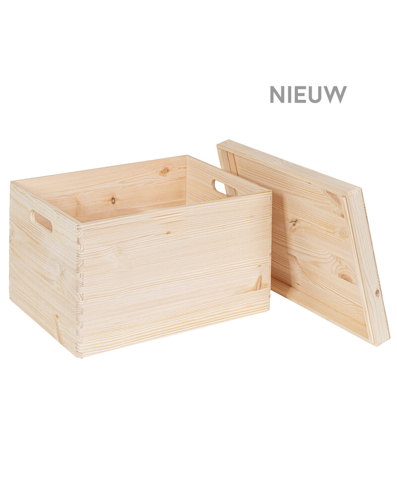 KIM Maxi XL houten kist met losse deksel - 40 x 30 x 26 cm