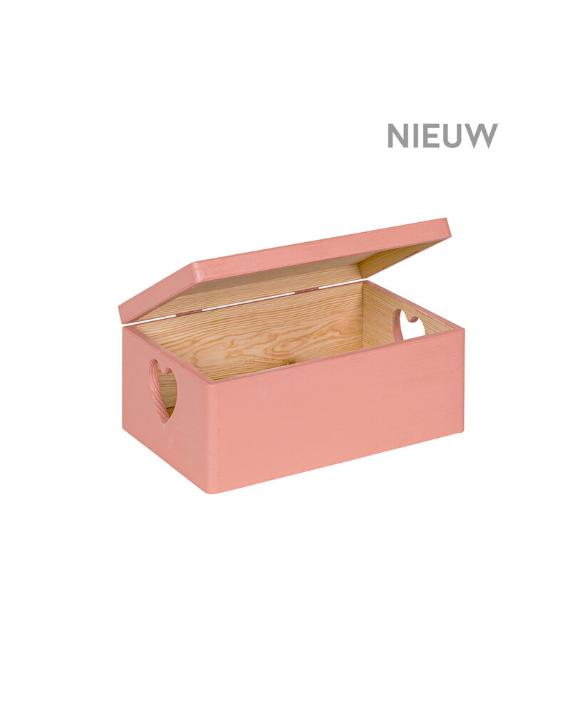 Eva mini houten kistje hart Framboos met klepdeksel