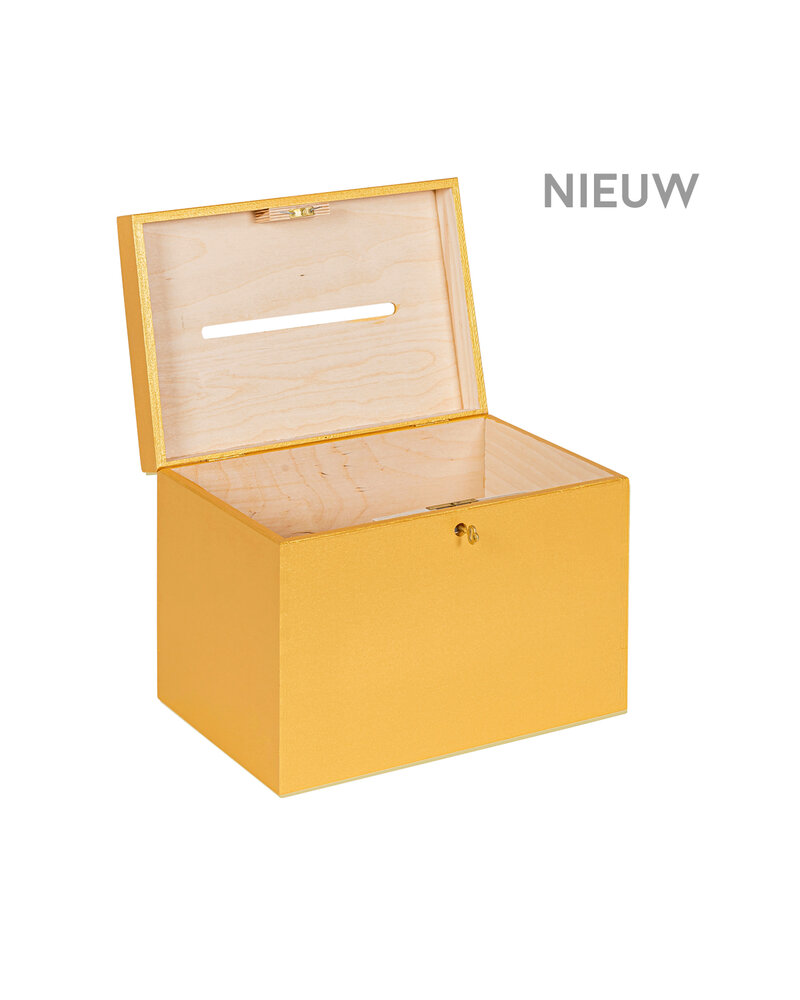 BAS enveloppenkist Goud afsluitbaar met koperen sleutel  - 30 x 20 x 23 cm