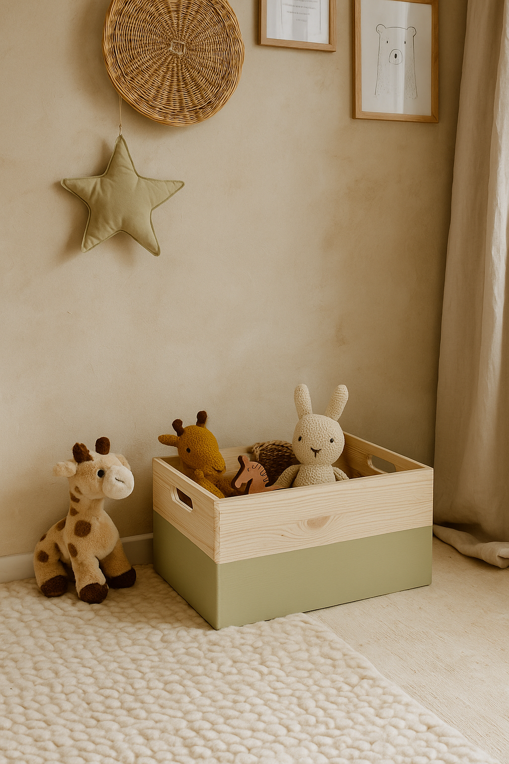 KIM Maxi houten kist open met handgrepen - pistache - 40 x 30 x 23 cm