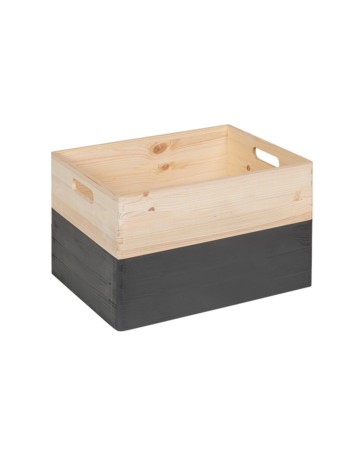 KIM Maxi houten kist open met handgrepen - zwart - 40 x 30 x 23 cm