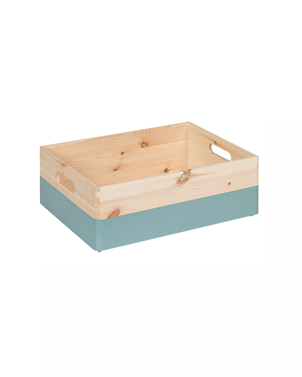 KIM Midi houten kist open met handgrepen - denim - 40 x 30 x 13 cm