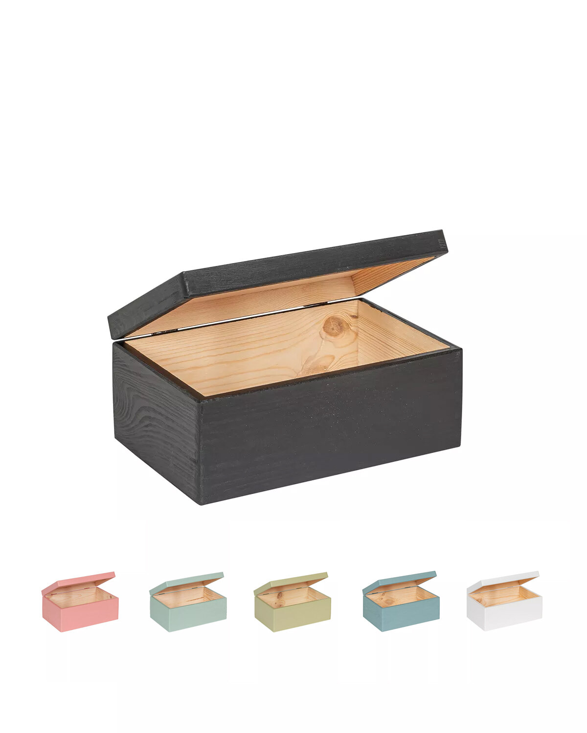 Eva mini houten kistje Zwart met klepdeksel - 30 x 20 x 13 cm