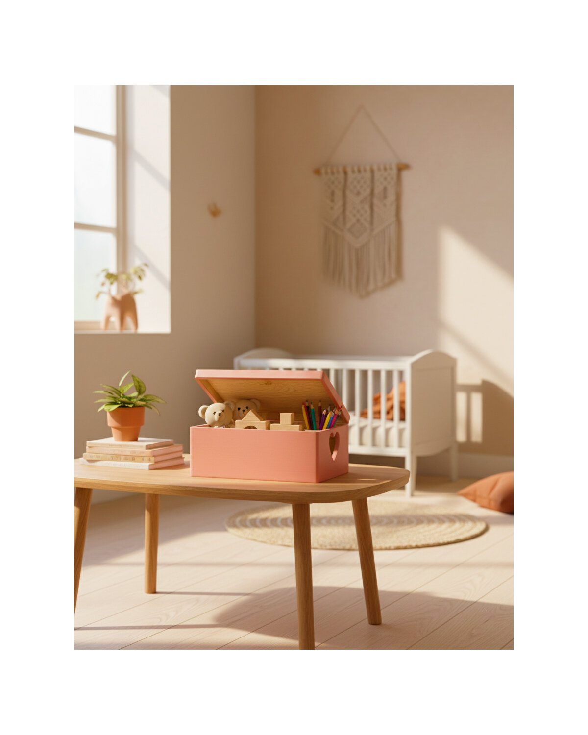 Eva mini houten kistje hart Framboos met klepdeksel