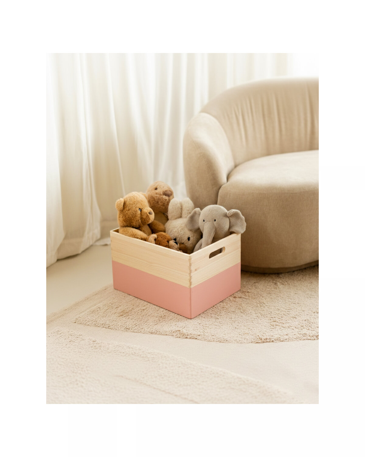KIM Maxi houten kist open met handgrepen - Framboos - 40 x 30 x 23 cm