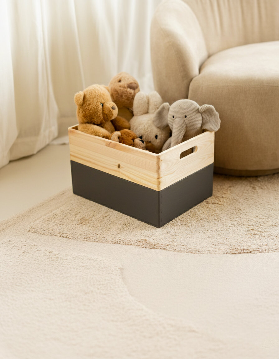 KIM Maxi houten kist open met handgrepen - zwart - 40 x 30 x 23 cm