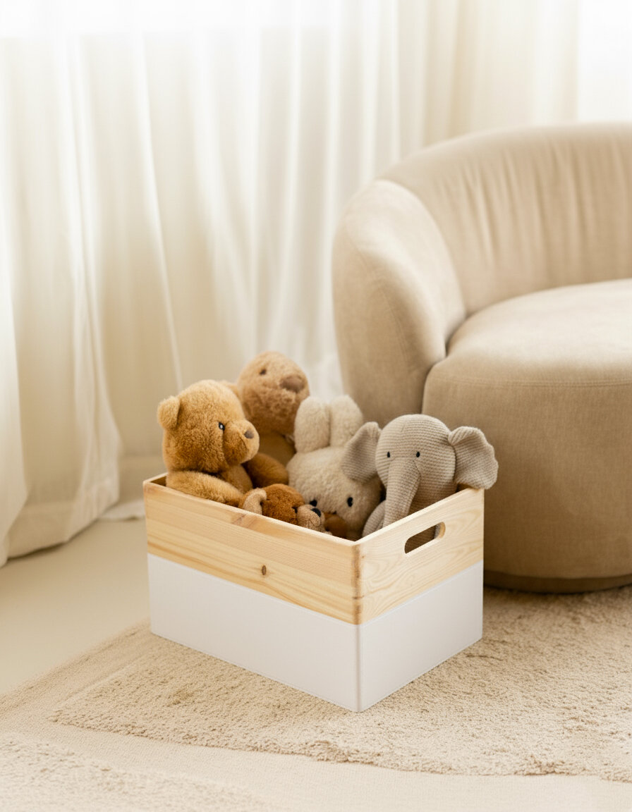 KIM Maxi houten kist open met handgrepen - kokos - 40 x 30 x 23 cm