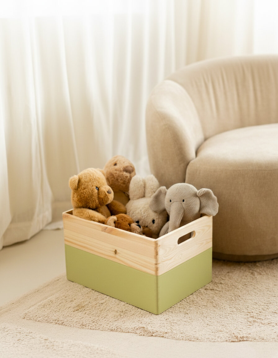 KIM Maxi houten kist open met handgrepen - pistache - 40 x 30 x 23 cm