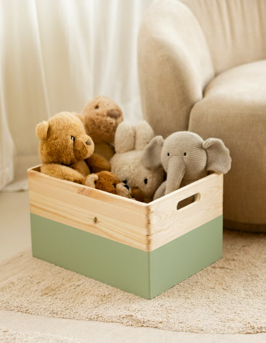 KIM Maxi houten kist open met handgrepen - Tijm - 40 x 30 x 23 cm
